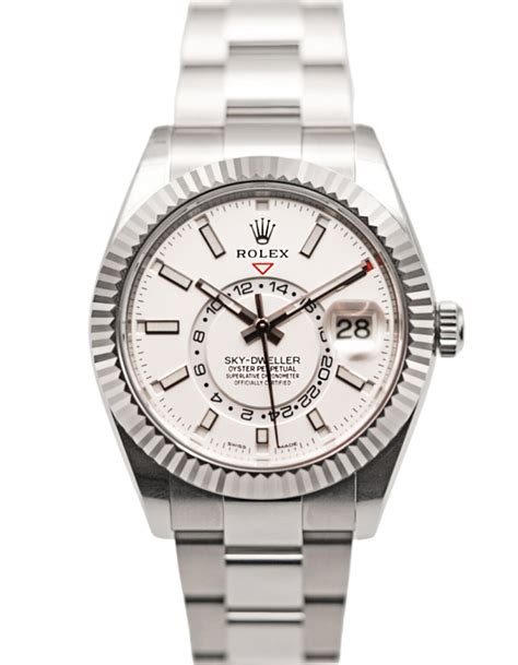 rolex sky dweller stainless white dial|rolex sky dweller diamond bezel.